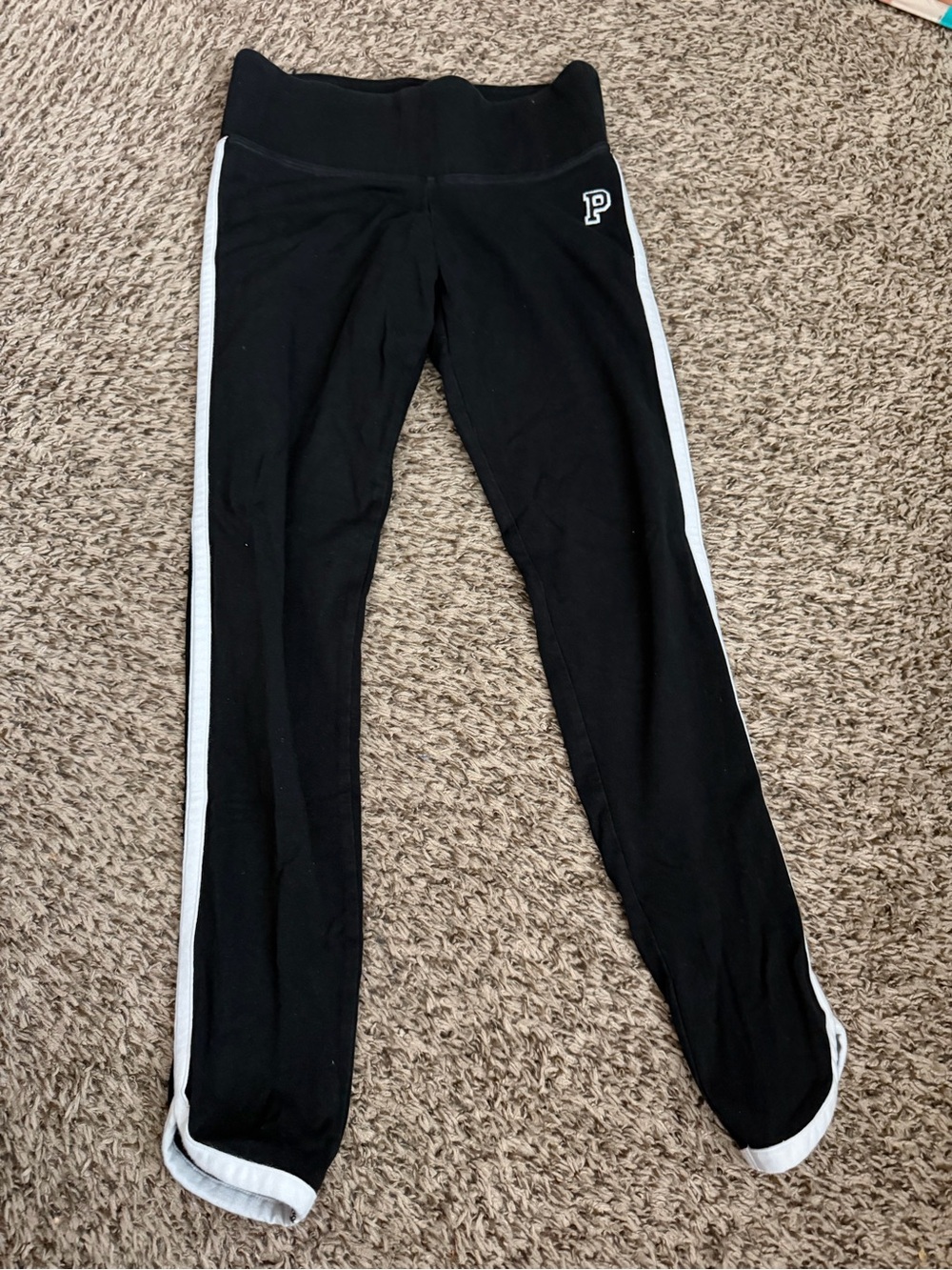 PINK Victoria's Secret Black Leggings with White Side Stripes